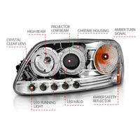 Thumbnail for ANZO 1997.5-2003 Ford F-150 Projector Headlights w/ Halo and LED Chrome 1pc