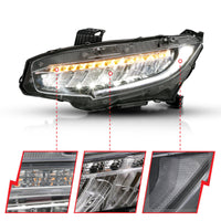 Thumbnail for ANZO 16-17 Honda Civic Projector Headlights Plank Style Black w/Amber/Sequential Turn Signal