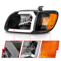Thumbnail for ANZO 00-04 Toyota Tundra (Fits Reg/Acc Cab Only) Crystal Headlights w/Light Bar Black w/Corner Light