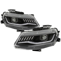Thumbnail for Spyder Chevy Camaro 16-18 Halogen Model Projector Headlights Black PRO-YD-CCAM16HALSI-SEQ-BK