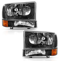 Thumbnail for ANZO 2000-2004 Ford Excursion Crystal Headlight w/ Corner Light Black Amber (w/o Bulb)