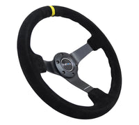 Thumbnail for NRG Reinforced Steering Wheel (350mm / 3in. Deep) Blk Suede/X-Stitch w/5mm Blk Spoke & Yellow CM