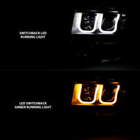 Thumbnail for ANZO 2009-2014 Ford F-150 Projector Headlights w/ U-Bar Switchback Black w/ Amber