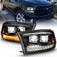 Thumbnail for ANZO 2009-2018 Dodge Ram 1500 Led Projector Plank Style Switchback H.L Halo Black Amber (OE Style)