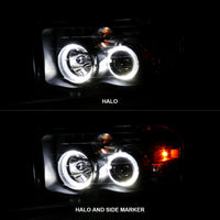 Thumbnail for ANZO 2002-2005 Dodge Ram 1500 Projector Headlights w/ Halo Black Clear Amber
