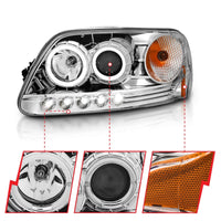 Thumbnail for ANZO 1997.5-2003 Ford F-150 Projector Headlights w/ Halo and LED Chrome 1pc