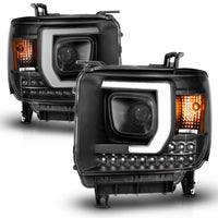 Thumbnail for ANZO 2014-2015 Gmc Sierra 1500HD Projector Plank Style Headlight Black W/ Drl