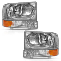 Thumbnail for ANZO 2000-2004 Ford Excursion Crystal Headlight w/ Corner Light Chrome Amber (w/o Bulb)