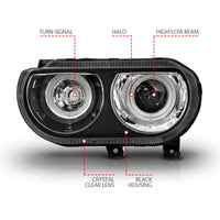 Thumbnail for ANZO 2008-2014 Dodge Challenger Projector Headlights w/ Halo Black (CCFL)