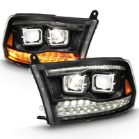 Thumbnail for ANZO 2009-2018 Dodge Ram 1500 Led Projector Plank Style Switchback H.L Halo Black Amber (OE Style)