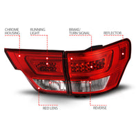 Thumbnail for ANZO 11-13 Jeep Grand Cherokee LED Taillights w/ Lightbar Chrome Housing Red/Clear Lens 4pcs