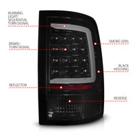 Thumbnail for ANZO 09-18 Dodge Ram 1500 Full LED Tailights w/ Sequential Black Housing/Smoke Lens