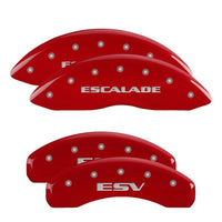 Thumbnail for MGP 4 Caliper Covers Engraved Front Escalade Engraved Rear ESV Red finish silver ch