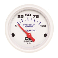 Thumbnail for Autometer Ultra-Lite 2-1/16in Electric 100 PSI Oil Pressure Gauge Marine White