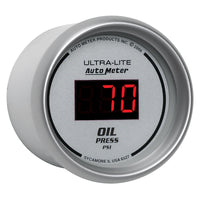 Thumbnail for Autometer Ultra-Lite 2-1/16in 100PSI Silver Dial Digital Oil Pressure Gauge w/ Red LED