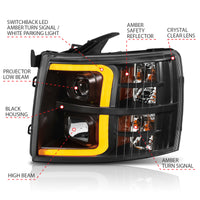 Thumbnail for ANZO 07-13 Chevrolet Silverado 1500 Plank Style Projector Headlights Black w/ Amber