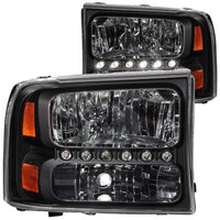Thumbnail for ANZO 2000-2004 Ford Excursion Crystal Headlights Black w/ LED 1pc