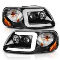Thumbnail for ANZO 1997-2003 Ford F-150 Projector Headlights w/ Light Bar Black Housing