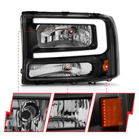 Thumbnail for ANZO 99-04 Ford F250/F350/F450/Excursion (excl. 99) Crystal Headlights - w/ Light Bar Black Housing