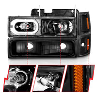 Thumbnail for ANZO 88-98 Chevrolet C1500 Crystal Headlights Black Housing w/ Signal and Side Marker Lights