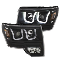 Thumbnail for ANZO 2009-2014 Ford F-150 Projector Headlights w/ U-Bar Switchback Black w/ Amber