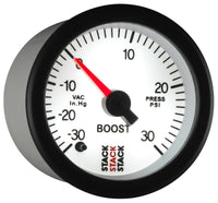 Thumbnail for Autometer Stack 52mm -30INHG to +30 PSI (Incl T-Fitting) Pro Stepper Motor Boost Press Gauge - White