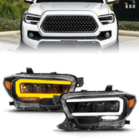 Thumbnail for ANZO 16-22 Toyota Tacoma LED Projector Headlights w/ Light Bar Sequential Black Housing w/Initiation