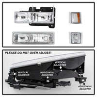 Thumbnail for Xtune Chevy Suburban 94-98 Headlights w/ Corner & Parking Lights 8pcs Chrome HD-JH-CCK88-AM-C-SET