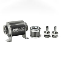 Thumbnail for DeatschWerks Stainless Steel 3/8in 100 Micron Universal Inline Fuel Filter Housing Kit (70mm)