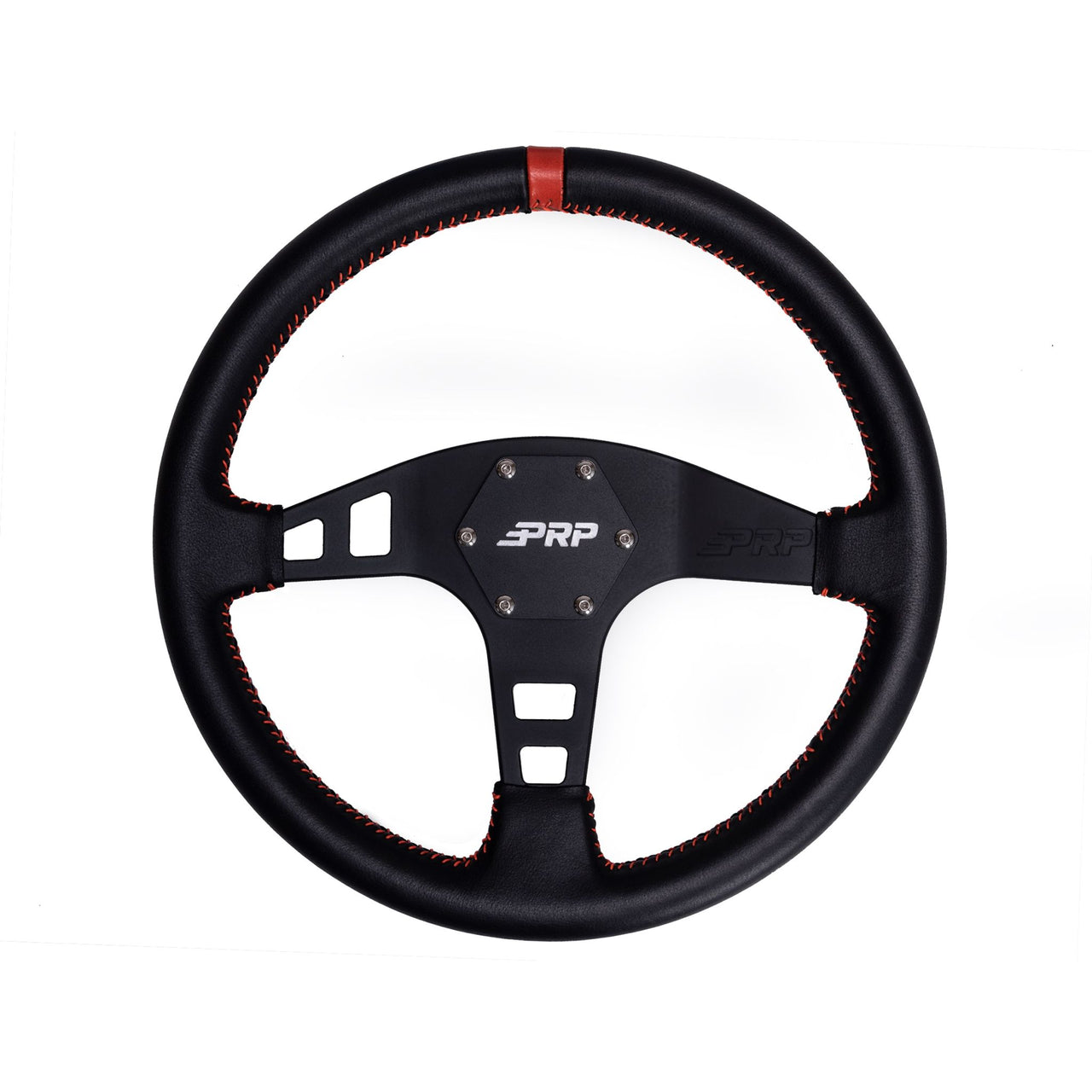 PRP Flat Leather Steering Wheel- Red