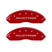 Thumbnail for MGP 4 Caliper Covers Engraved Front Mustang Engraved Rear Pony Red finish silver ch