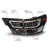 Thumbnail for ANZO 11-13 Jeep Grand Cherokee LED Taillights w/ Lightbar Black Housing/Clear Lens 4pcs