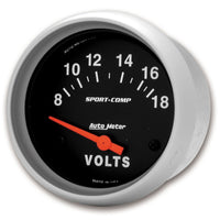 Thumbnail for Autometer Sport-Comp 2 5/8in 8-18 Volt Short Sweep Electric Voltmeter Gauge