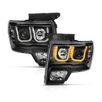 Thumbnail for ANZO 2009-2014 Ford F-150 Projector Headlights w/ U-Bar Switchback Black w/ Amber