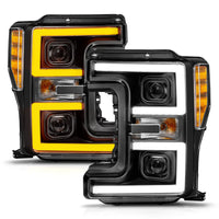 Thumbnail for ANZO 17-19 Ford F-250/350/450 SD (w/o Factory LED) LED Proj Headlights w/Light Bar Switchback Blk