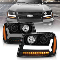 Thumbnail for ANZO 2006-2009 Chevrolet Trailblazer Projector Headlights w/ Plank Style Design Black w/ Amber