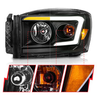 Thumbnail for Anzo 06-09 Dodge RAM 1500/2500/3500 Headlights Black Housing/Clear Lens (w/Switchback Light Bars)