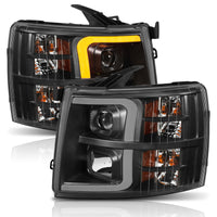 Thumbnail for ANZO 07-13 Chevrolet Silverado 1500 Plank Style Projector Headlights Black w/ Amber