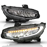 Thumbnail for ANZO 16-17 Honda Civic Projector Headlights Plank Style Black w/Amber/Sequential Turn Signal