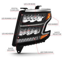 Thumbnail for ANZO 15-20 Chevy Tahoe/Suburban LED Light Bar Style Headlights Black w/Sequential w/DRL w/Amber
