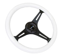 Thumbnail for NRG Classic Wood Grain Steering Wheel (350mm) Glow-In-The-Dark Blue Grip w/Black 3-Spoke Center