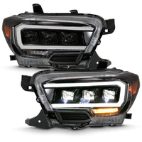 Thumbnail for ANZO 2016-2018 Toyota Tacoma LED Projector Headlights Plank Style Black w/ Amber