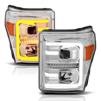Thumbnail for ANZO 11-16 Ford F-250/F-350/F-450 Projector Headlights w/ Plank Style Switchback Chrome w/Amber