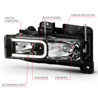 Thumbnail for ANZO 1999-2000 Cadillac Escalade Crystal Headlights Light Bar Black Housing (Pair)