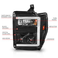 Thumbnail for ANZO 08-10 Ford F-250 - F-550 Super Duty Projector Headlights w/ Light Bar Switchback Black Housing