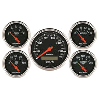 Thumbnail for Autometer Designer Black 5 Pc Kit w/ Elec KMH Speedo, Oil Press, Water Temp, Volt, Fuel Level