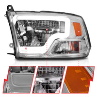 Thumbnail for ANZO 2009-2020 Dodge Ram 1500 Full LED Square Projector Headlights w/ Chrome Housing Chrome Amber