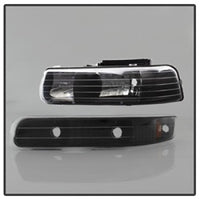 Thumbnail for Xtune Chevy TahOE 00-06 Amber Crystal Headlights w/ Bumper Lights Black HD-JH-CSIL99-SET-AM-BK