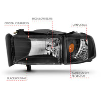 Thumbnail for ANZO 1994-2001 Dodge Ram Crystal Headlights Black