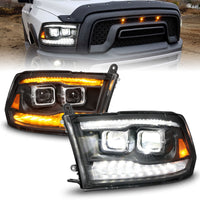 Thumbnail for ANZO 09-18 Dodge Ram 1500/2500/3500 Full LED Proj Headlights w/Switchback Light Bar - Black